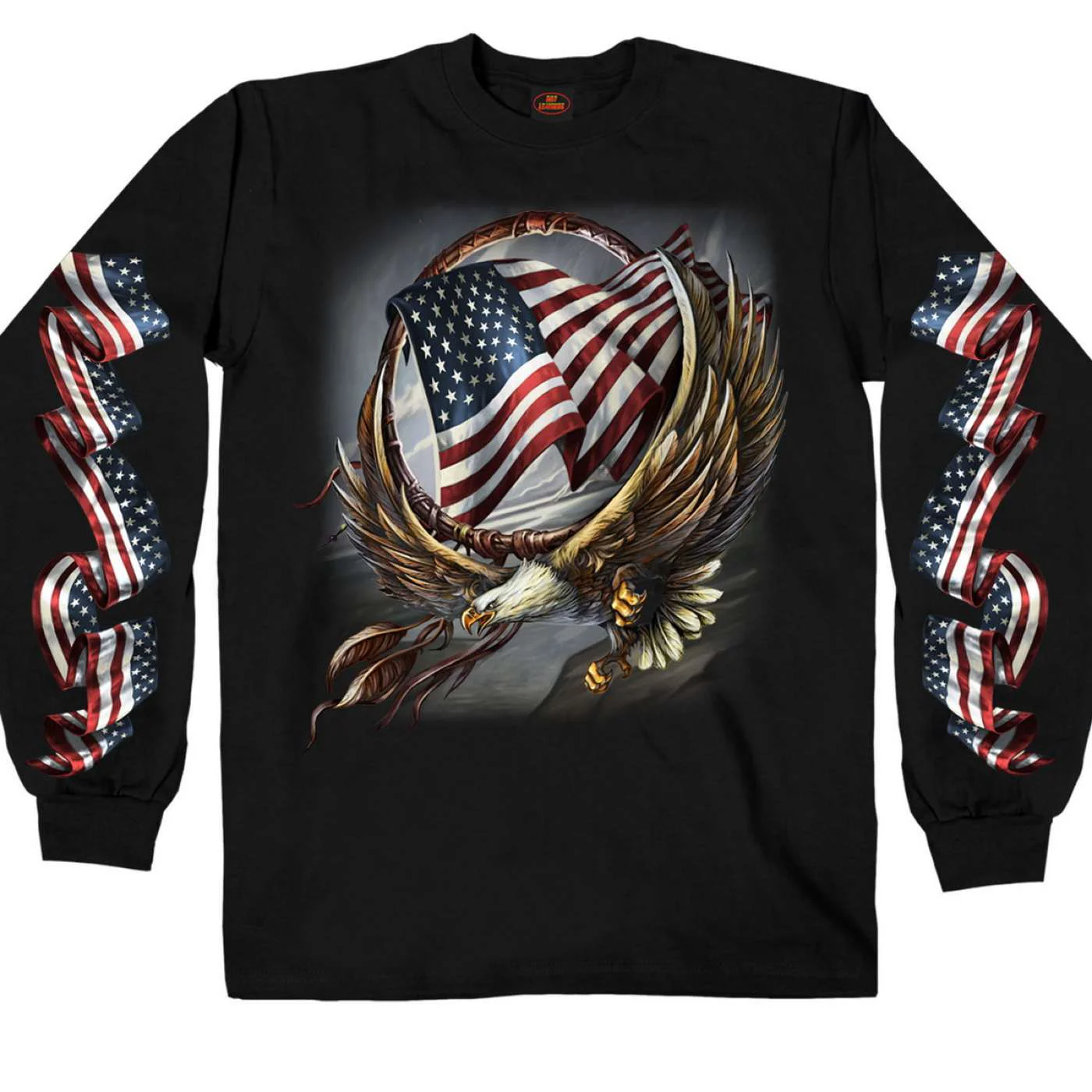 World-Class Hot Leathers GMS2427 Men s Hoop Eagle Long Sleeve Black T-Shirt Minimalist