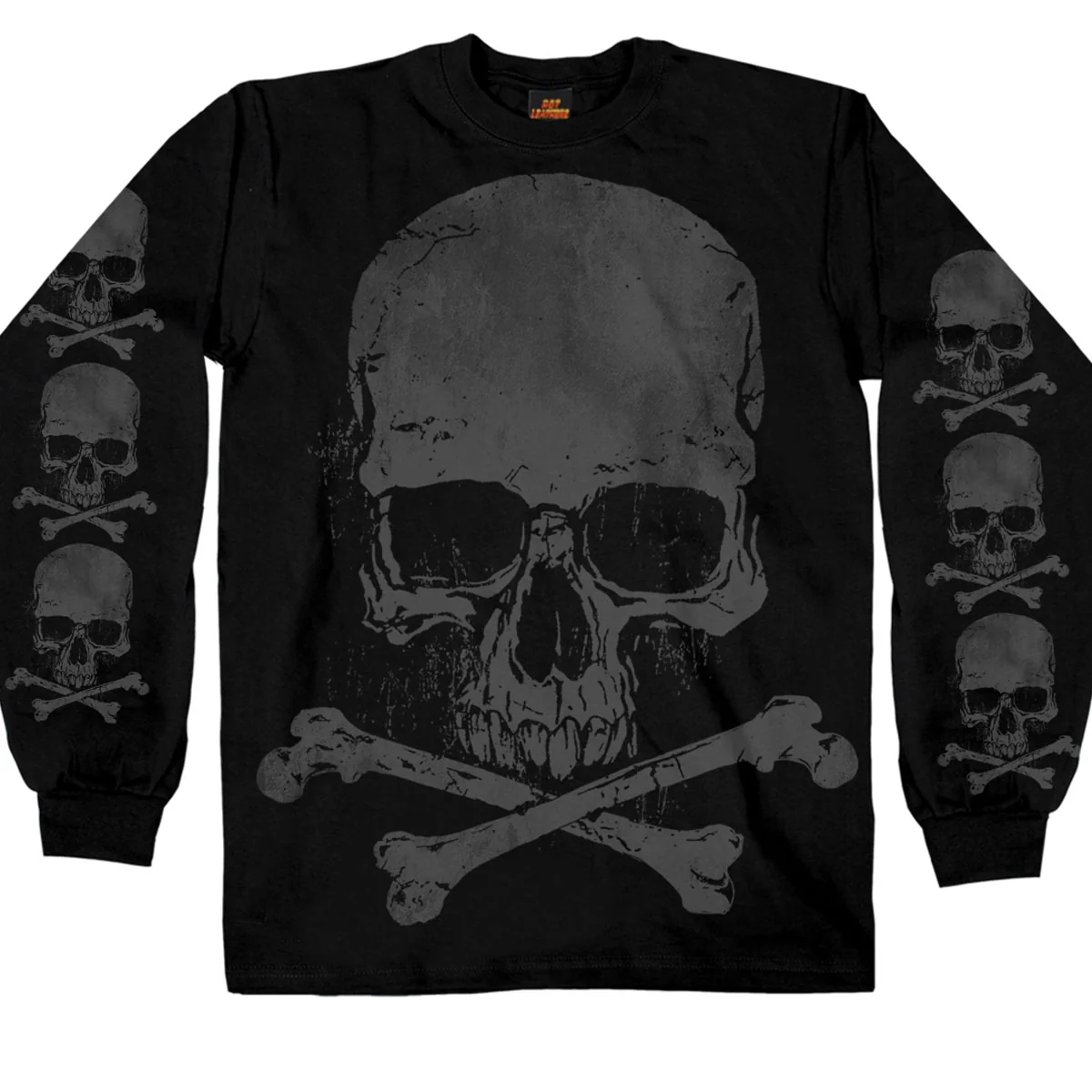Breathable Hot Leathers GMS2305 Men s Jumbo Print Skull and Cross Bones Long Sleeve Black Shirt Crafted