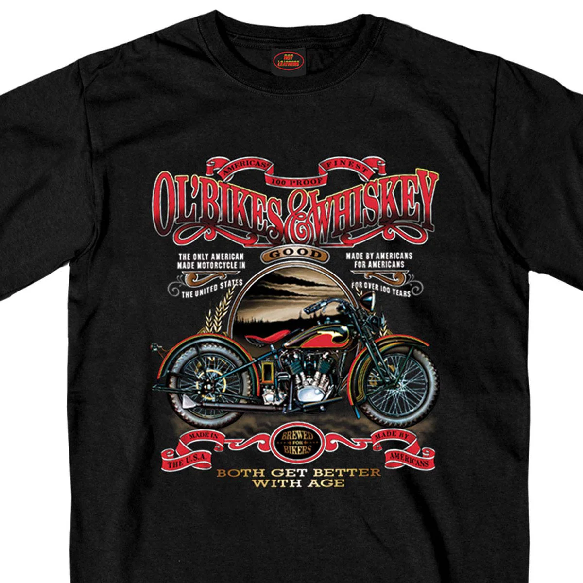 Functional Hot Leathers GMS1074 Men s Ol’ Bikes Whiskey Black T-Shirt First-Class