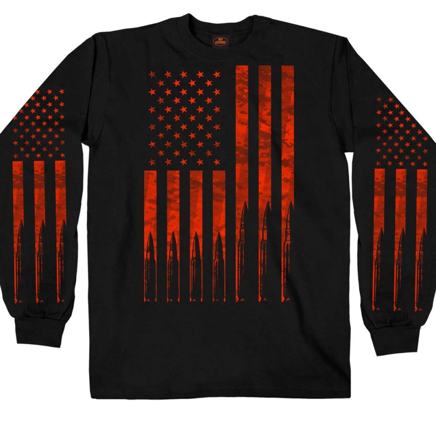 Long-Lasting Hot Leathers GMS2430 Men s Flag Bullets Long Sleeve Black T-Shirt Casual