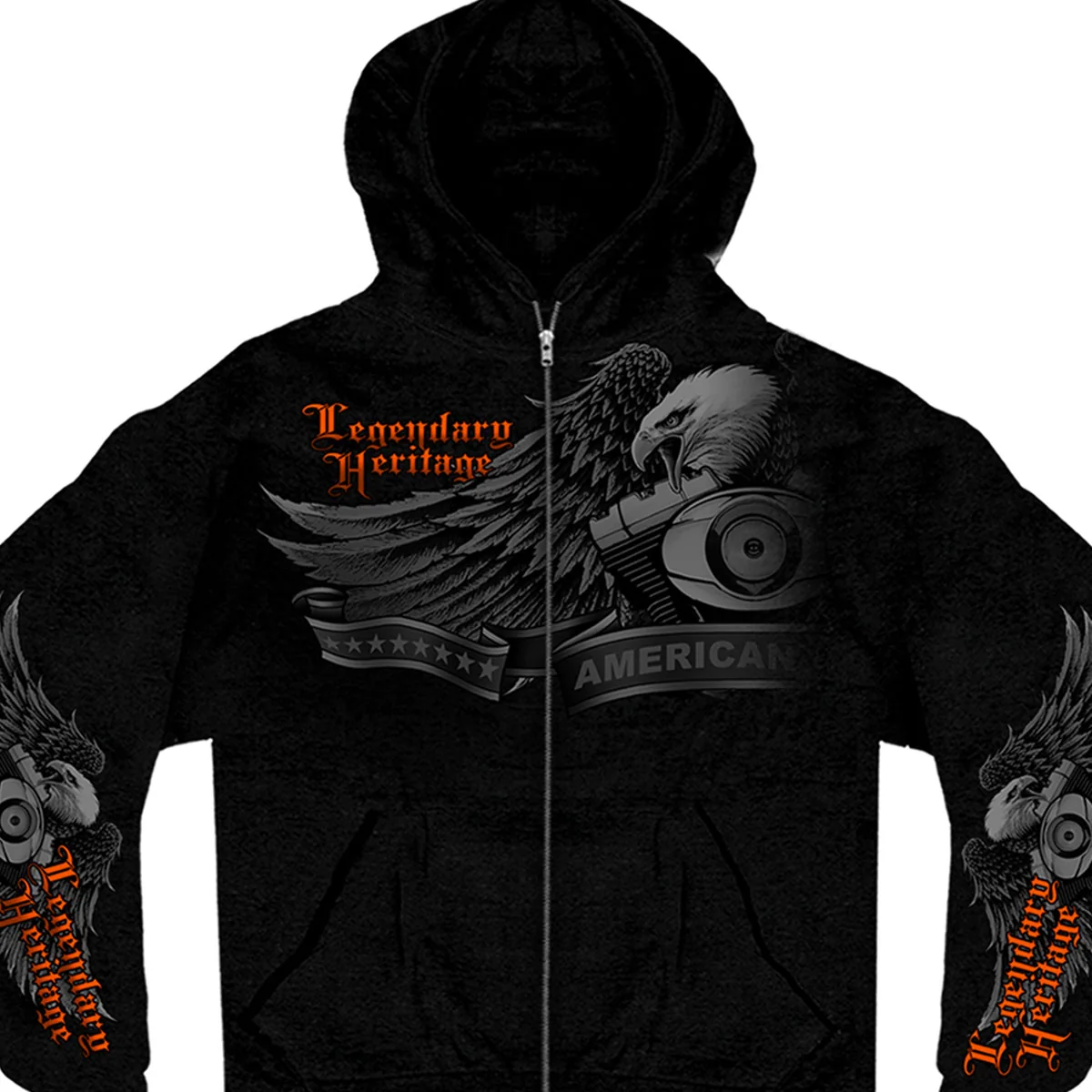 Fine Hot Leathers GMZ4137 Men s Ghost Eagle Black Hoodie with Zipper Closure High-Grade