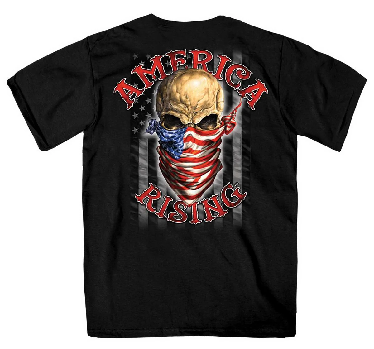 Enhanced Hot Leathers GMD1364 Mens ‘Skull Bandanna – America Rising’ Black T-Shirt Breathable
