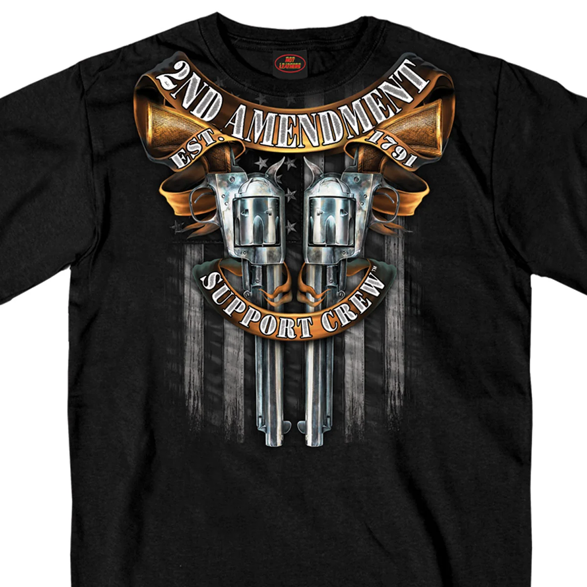 Quality Hot Leathers GMD1385 Mens ‘2nd Amendment Crossed Pistols’ Short Sleeve Black T-Shirt Long-Lasting