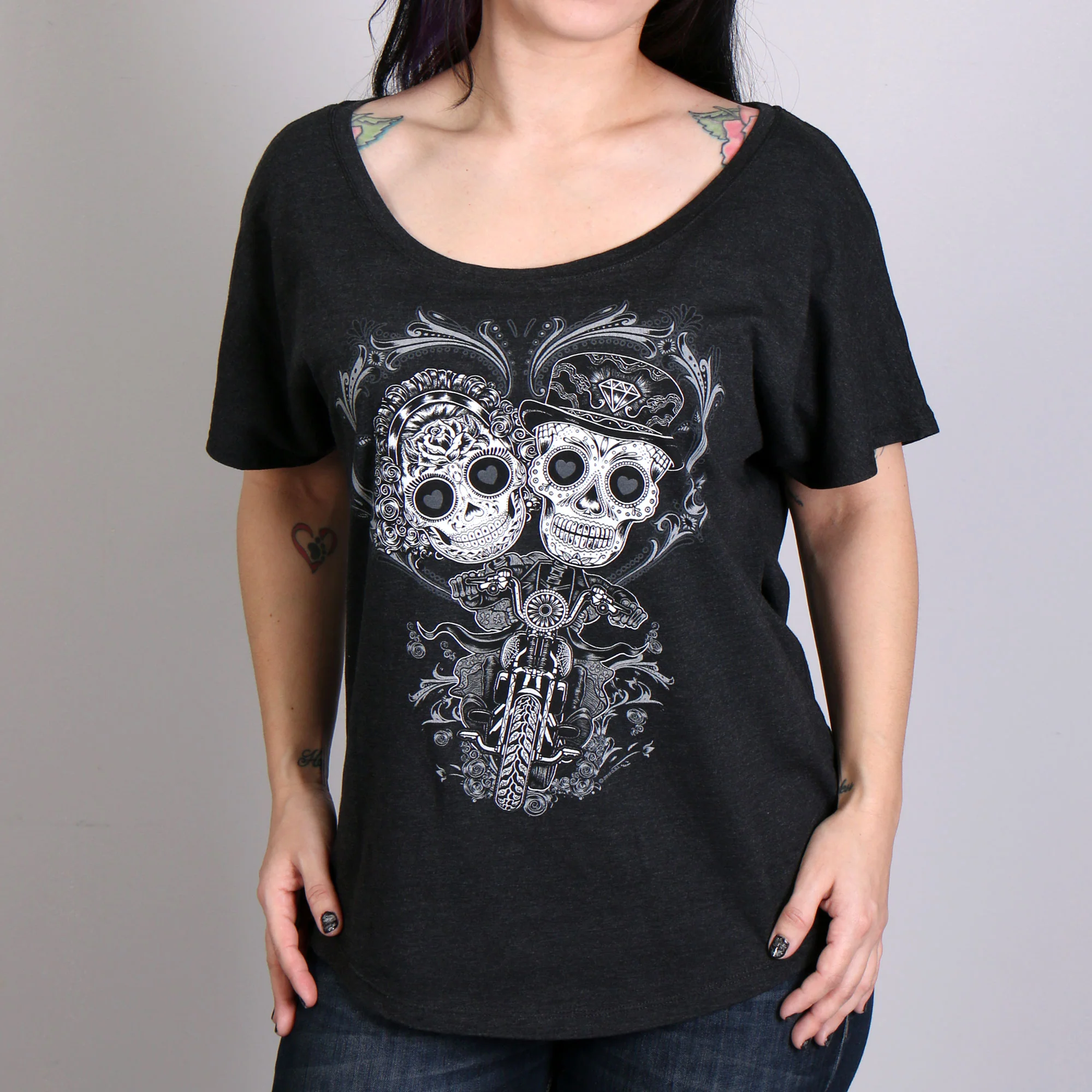 Pure Hot Leathers GLR1408 ‘Sugar Couple’ Ladies Dolman Black T-Shirt High-Performance