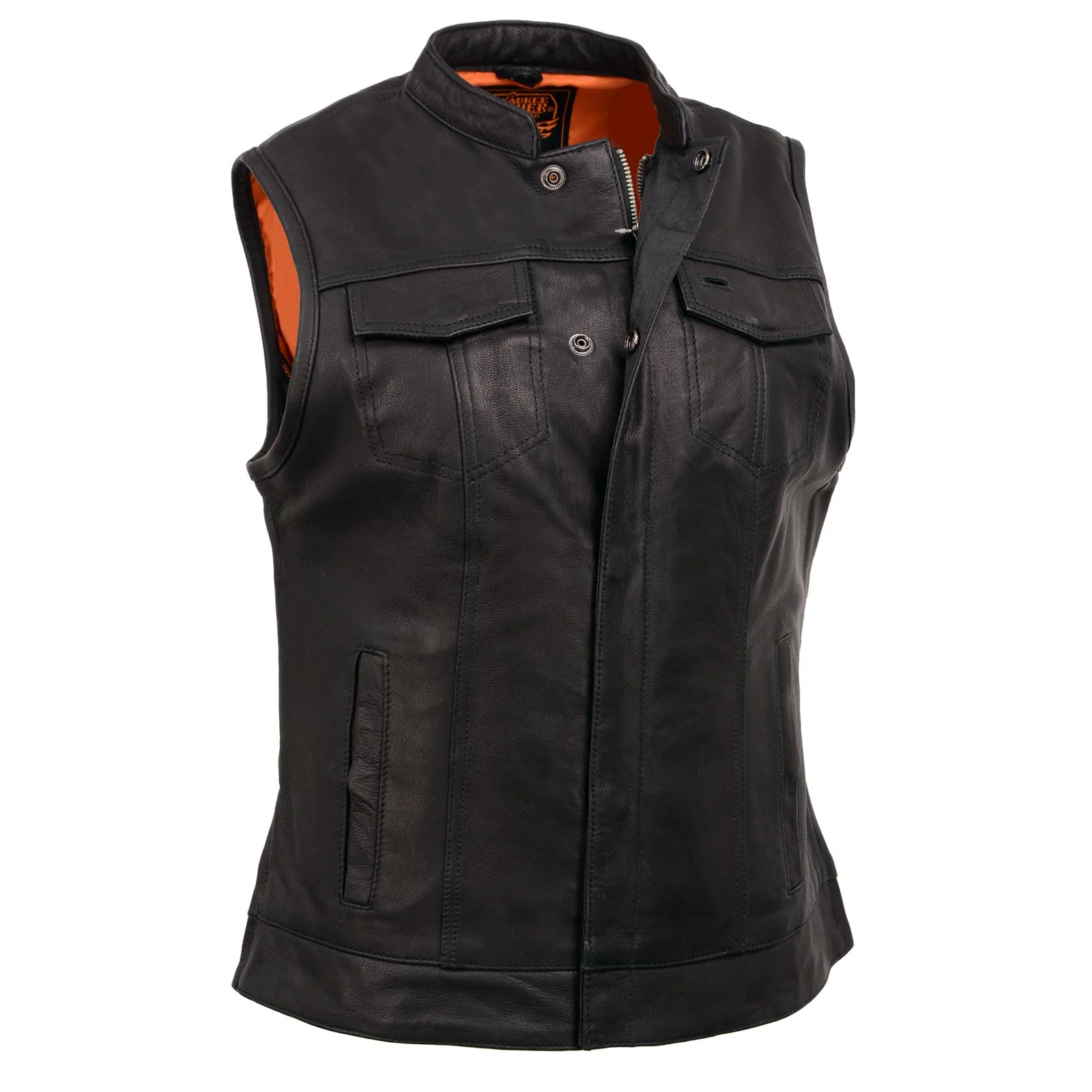 Efficient Milwaukee Leather MLL4512 Women s Lashes Black Leather Club Style Motorcycle Rider Vest w Concealed Closure Fine