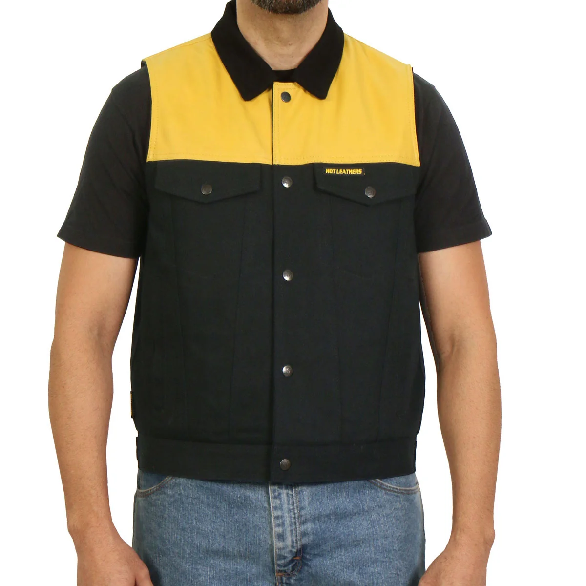 Durable Hot Leathers M6104 Men’s ‘2-Tone’ Leather and Denim Club Style Biker Vest Professional
