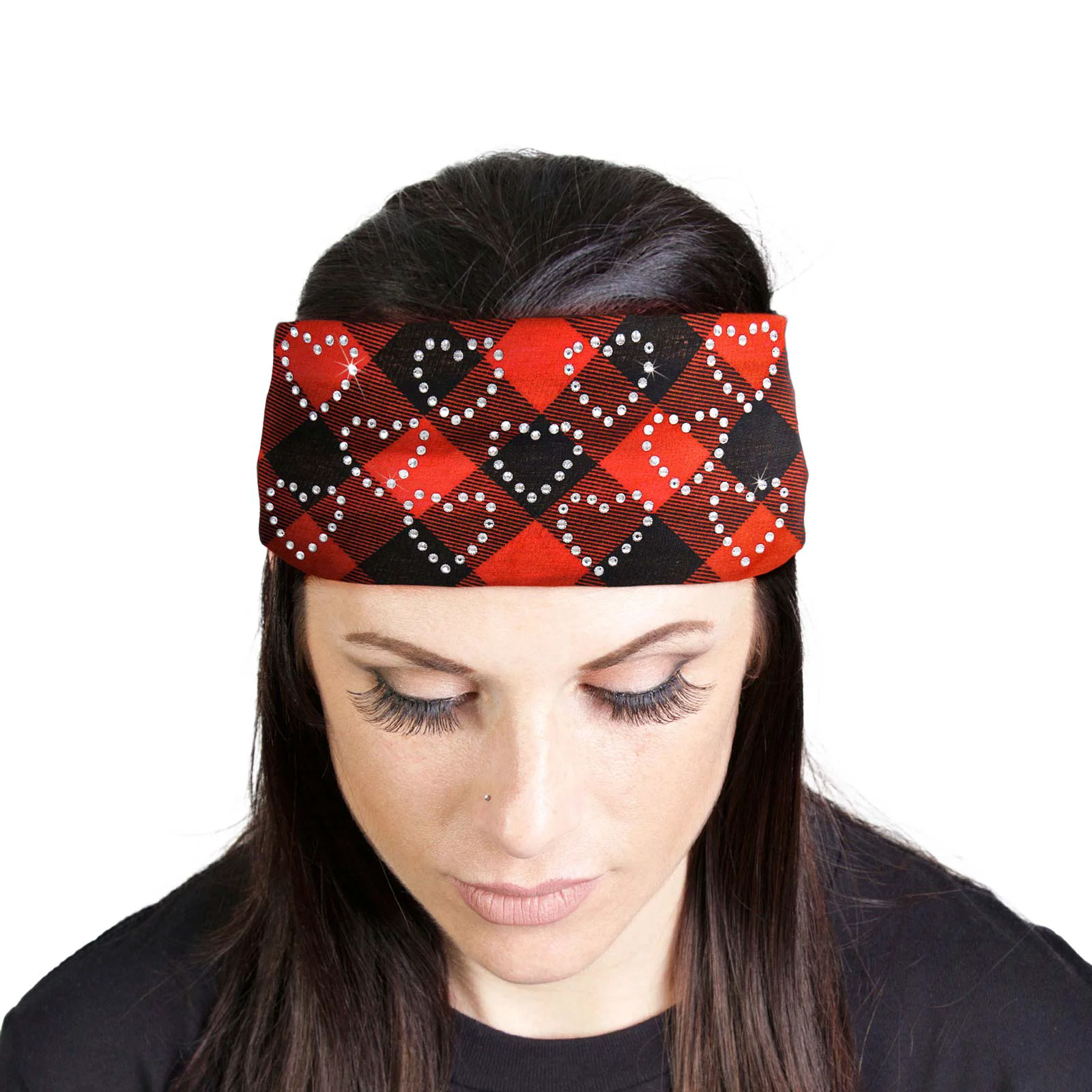 Advanced Milwaukee Leather Bling Designed Wide Headbands-Headwraps for Women Biker Bandana with Plaid Red – MLA8034 Smooth