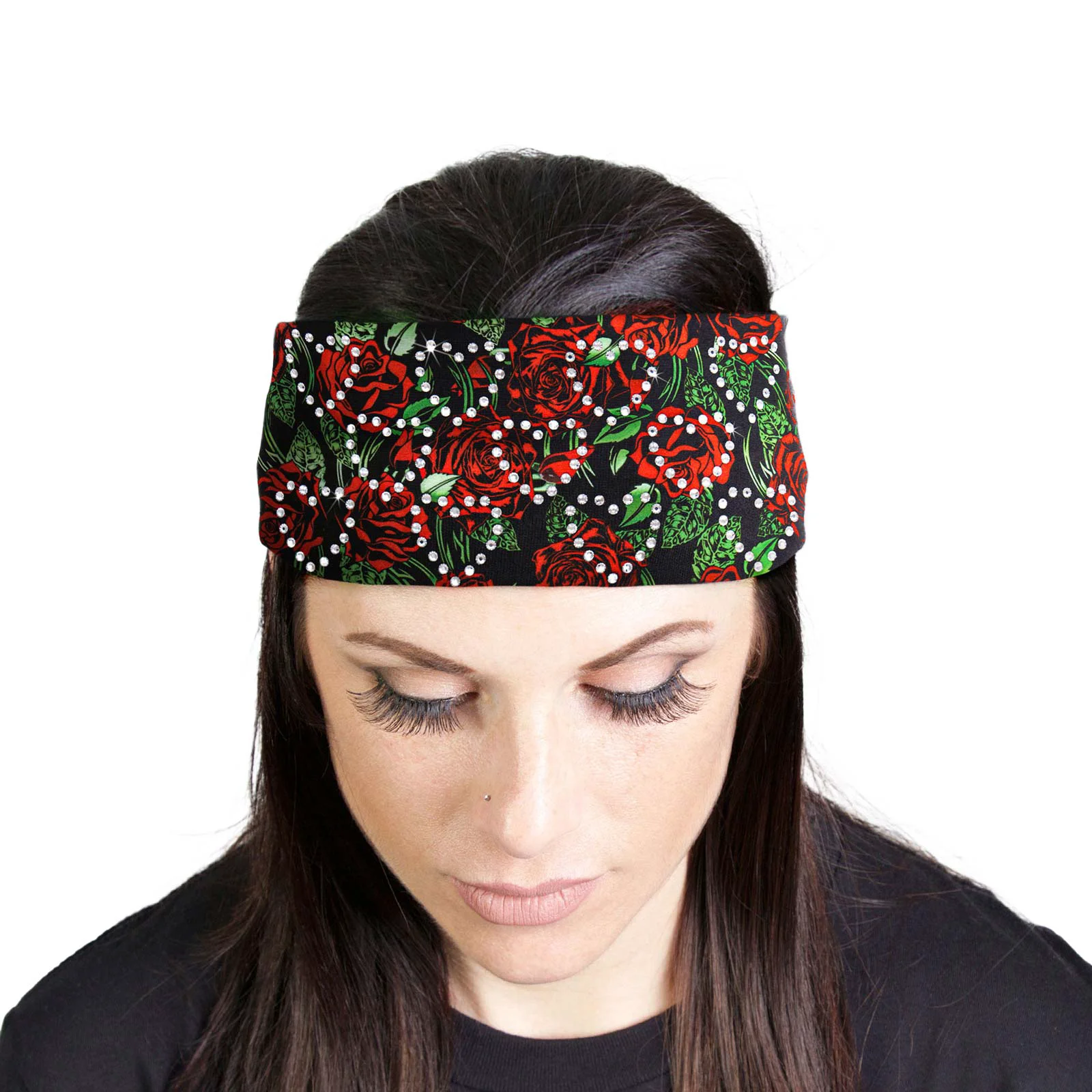Original Milwaukee Leather Bling Designed Wide Headbands-Headwraps for Women Biker Bandana with Wild Roses- MLA8051 World-Class