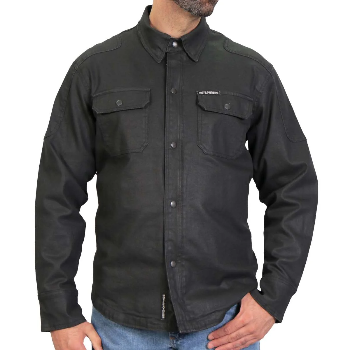 Pure Hot Leathers JKM6003 Men’s Black Waxed Cotton Concealed Carry Motorcycle Casual Shirt Jacket Consistent