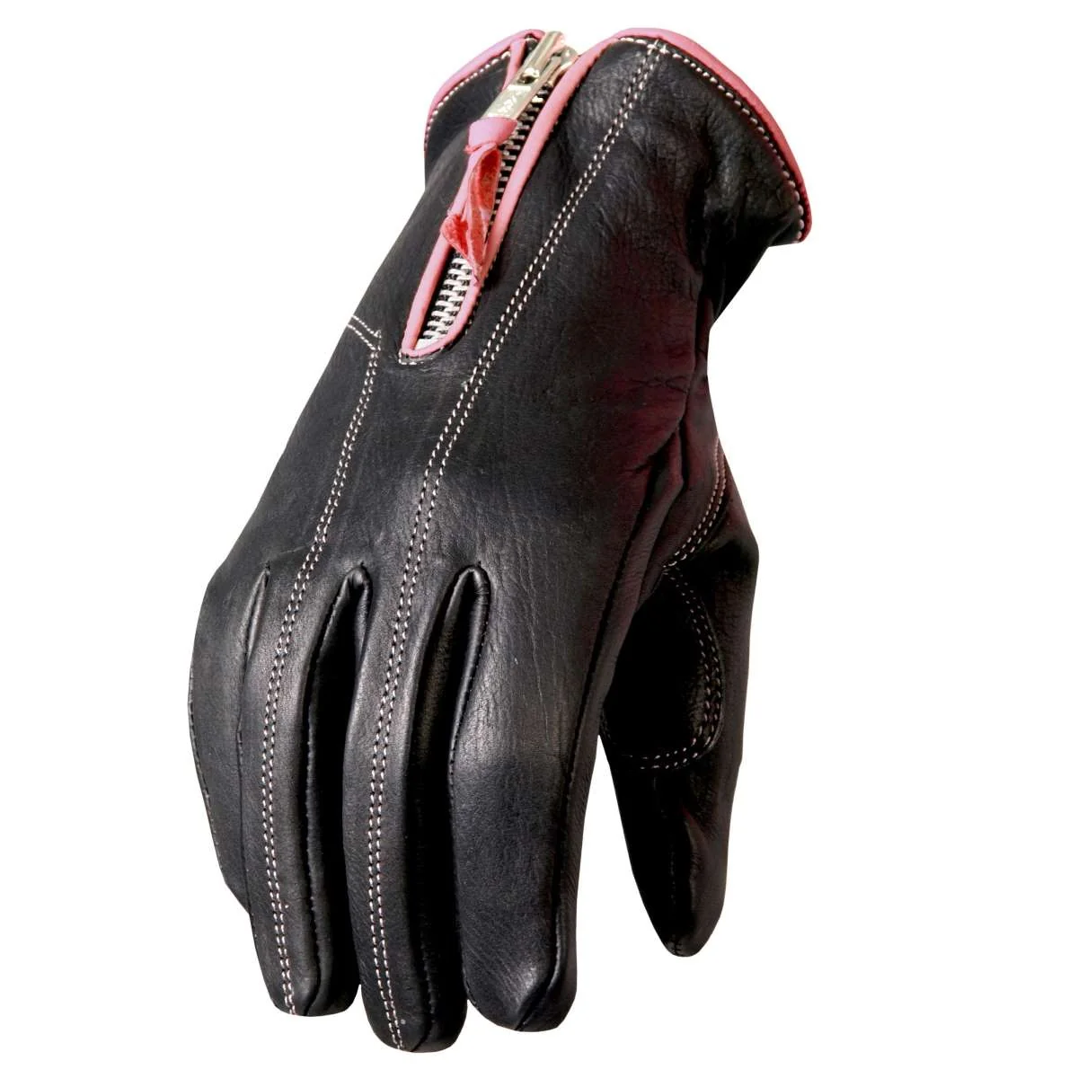 High-Grade Hot Leathers GVL1009 Ladies Driving Leather Gloves with Pink Piping GLV1009 Enhanced
