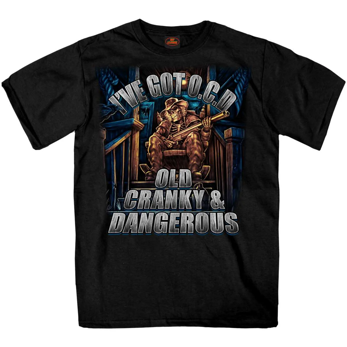 Breathable Hot Leathers Men’s OCD Old Cranky and Dangerous Mens Black T-Shirt GMS1543 High-End