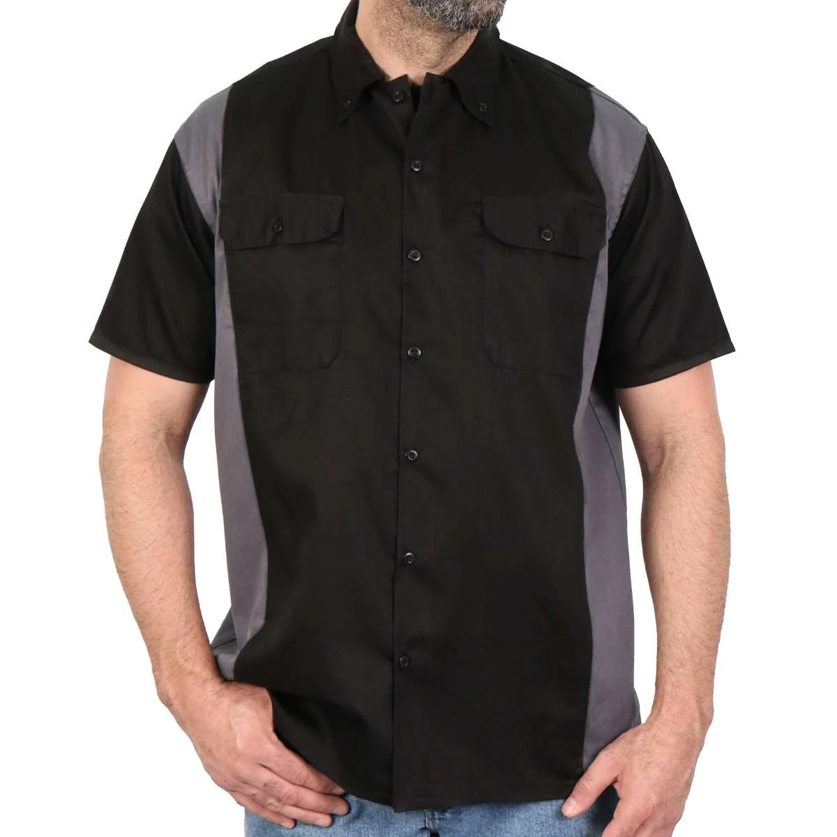 Enhanced Hot Leathers GMM1002 Men’s Mechanics 2-Tone Button Up Heavy-Duty Mechanic Work Shirt Eco-Friendly