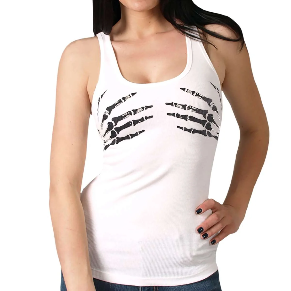 Artisan Hot Leathers Ladies Skeleton Balck Hands Tank Top Shirt GLF2190 Minimalist