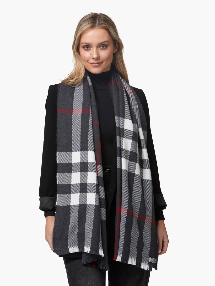 Easy-to-Use Foxford Black Red Classic Extra-Fine Merino Scarf Smooth