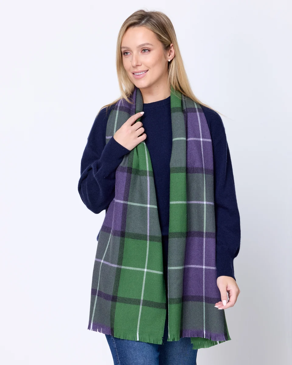 Efficient Foxford Connemara Tartan Extra-Fine Merino Scarf Genuine