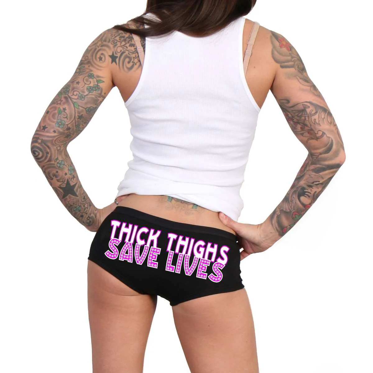 Refined Hot Leathers Thick Thighs Save Lives Boy Shorts PTB7549 Contemporary