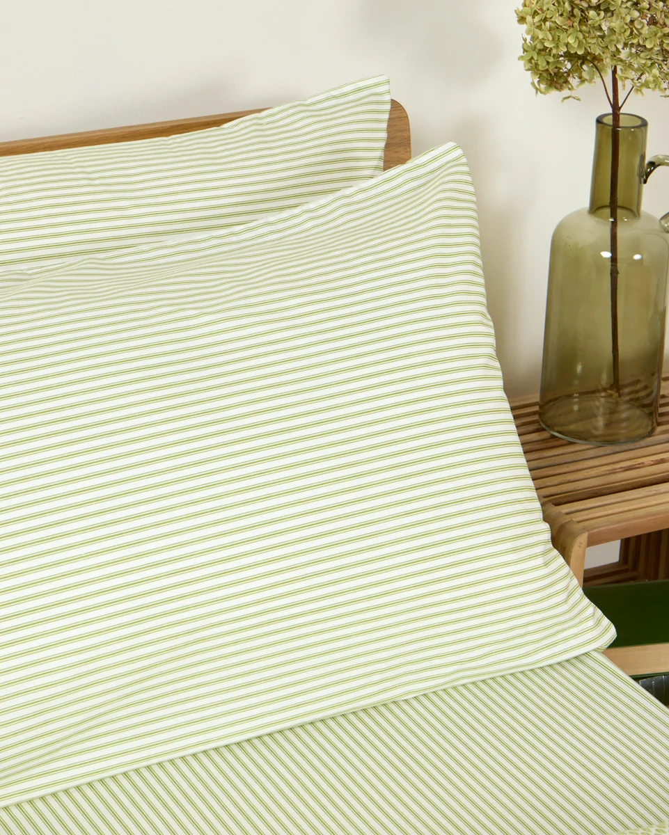 Expertly Made Foxford Green Ticking Pillowcase Set World-Class