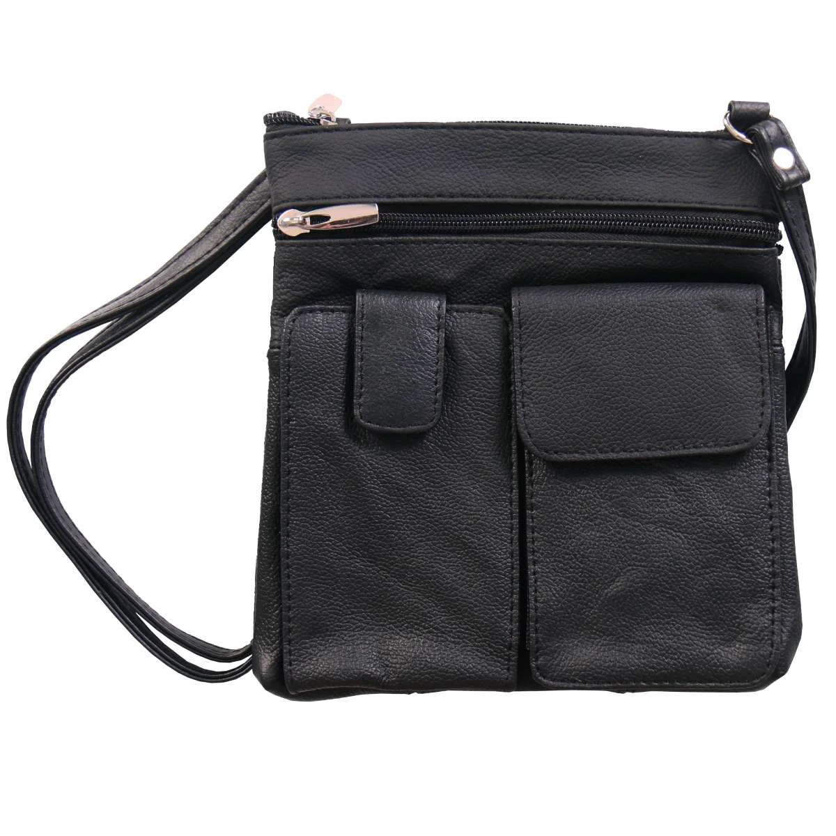 Easy-to-Use Hot Leathers Black Leather 6 Pocket Purse with 4 Zippers PUA1147 Premium