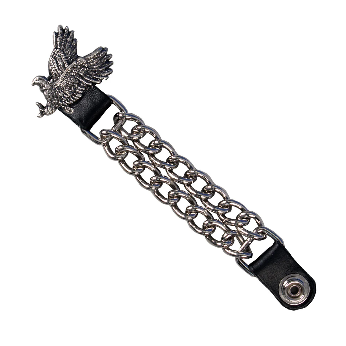 Classic Hot Leathers VXC1004 Flying Eagle Medallion Vest Extender – Double Chrome Chains Leather 4 Consistent