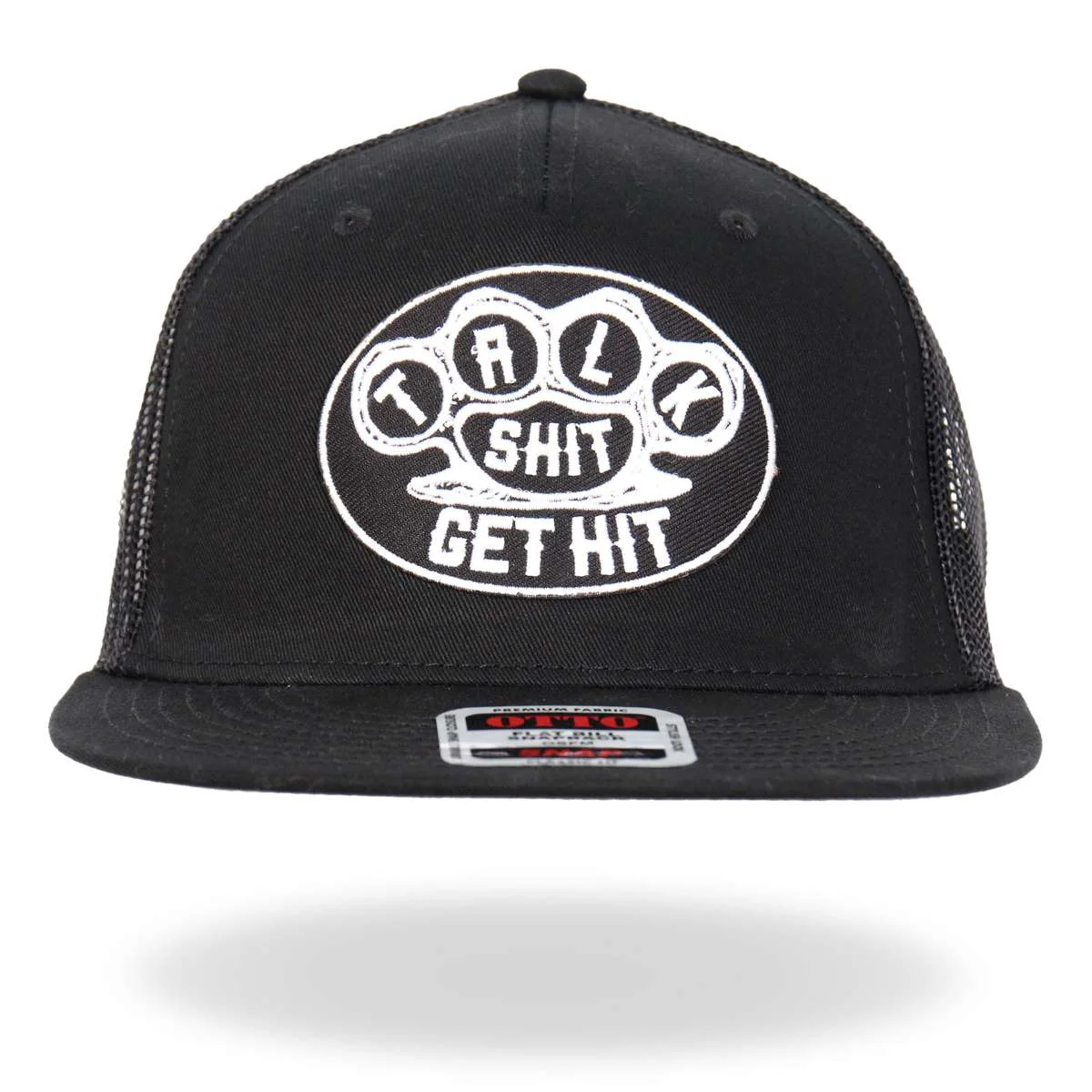 Environmentally Friendly Hot Leathers Black And White Talk Shit Get Hit Brass Knuckles Snapback Hat GSH2041 Sustainable