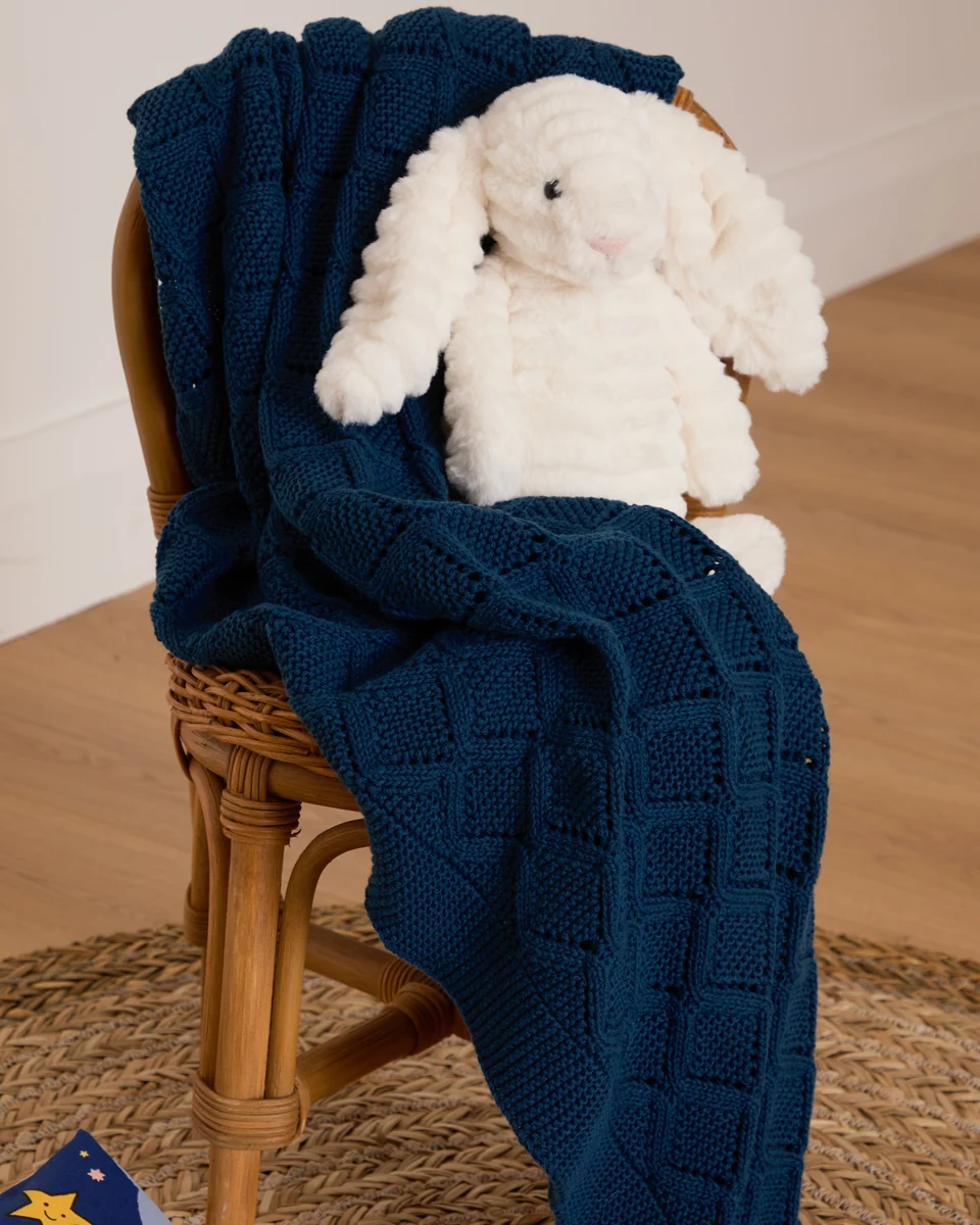 Outstanding Foxford Cellular Cotton Baby Blanket- Indigo Sophisticated