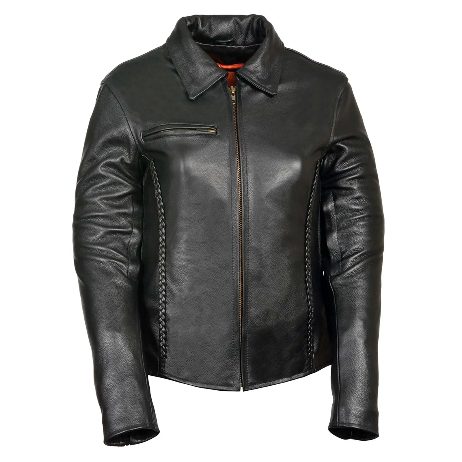 High-Quality Milwaukee Leather ML7093 Women’s Black Leather Braided Jacket with Shirt Style Collar Easy-to-Use