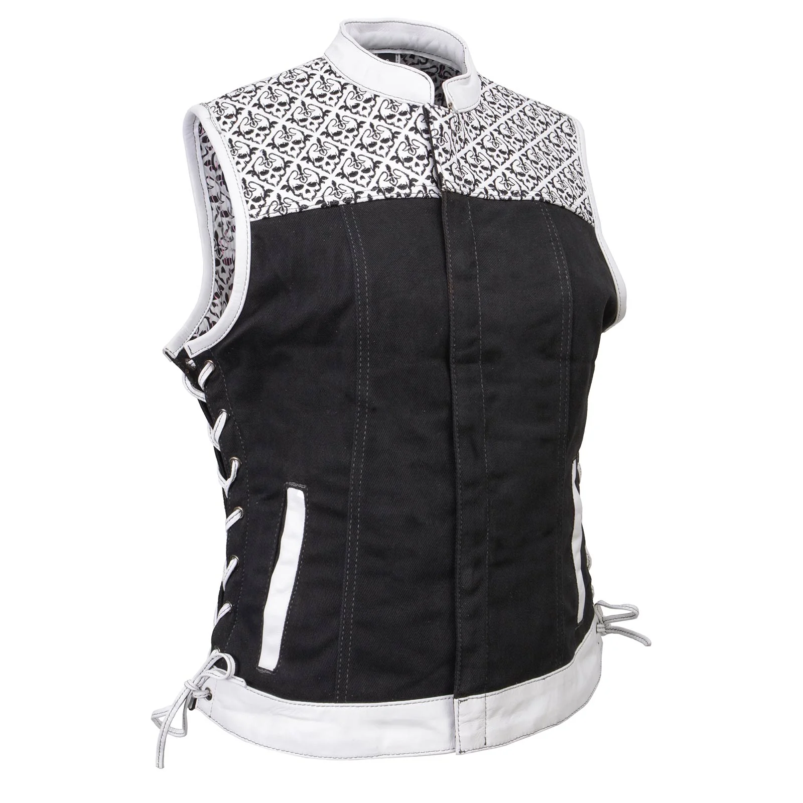 Carefully Designed Milwaukee Leather MDL4050 Women’s ‘Skelly’ Black with White Motorcycle Denim Vest w Skull Embroidery Original