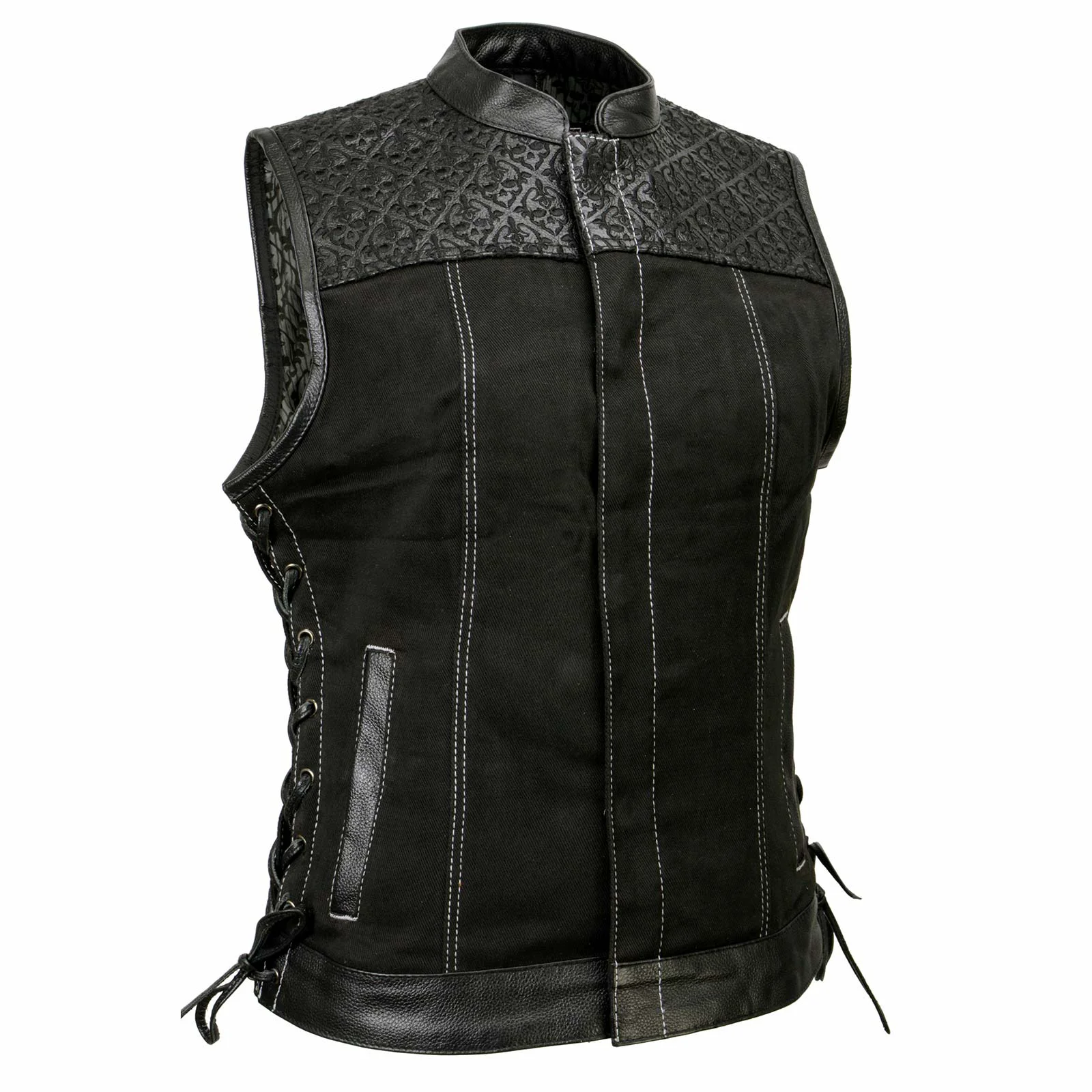Convenient Milwaukee Leather MDL4052 Women’s ‘Skelly’ Black Motorcycle Denim Vest w Skull Embroidery Original