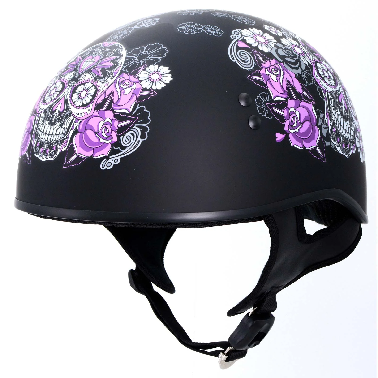 Smooth Hot Leathers HLD1031 Sugar Skull Flat Black Motorcycle DOT Skull Cap Half Biker Helmet Efficient