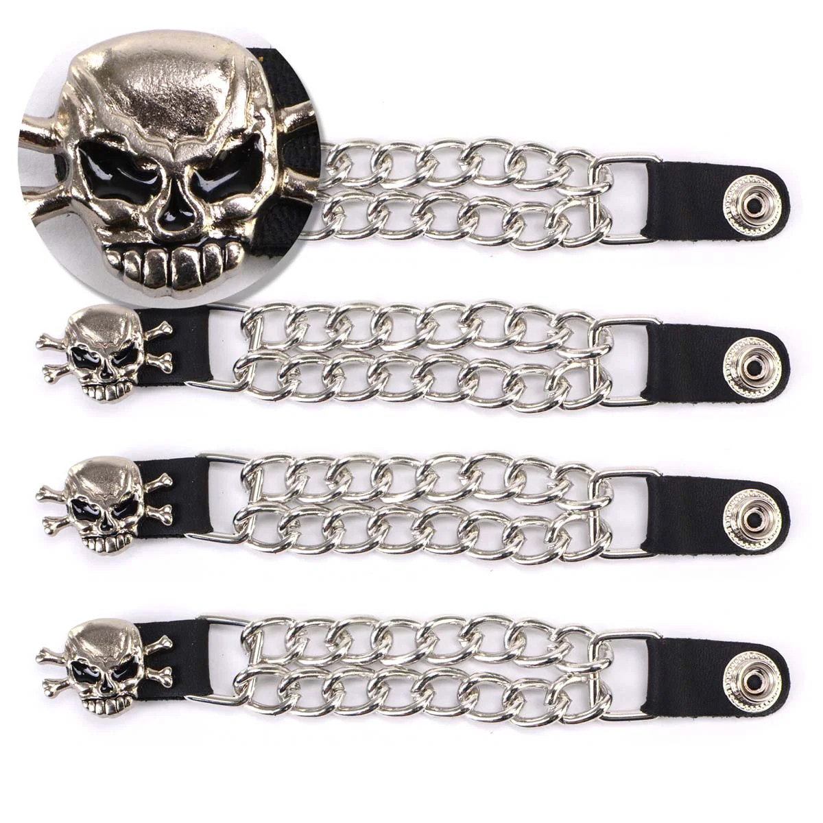 Original Design Milwaukee Leather MLA6041SET Skull and Cross Bones 4-PCS Vest Extender Double Chrome Chains w Leather 6 Extension Fine Crafted