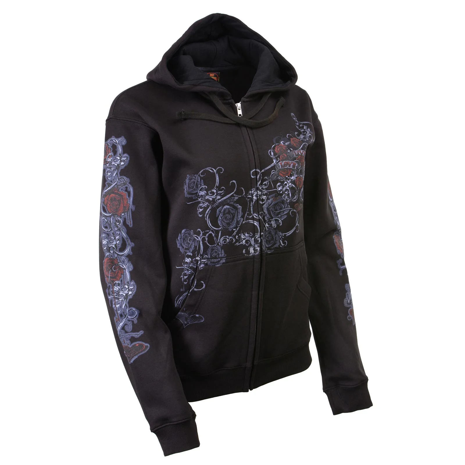 Enhanced Milwaukee Leather MPLH228000 Women’s Black Hoodie Sweatshirt with Live Love Ride and Roses Artwork Print Smart