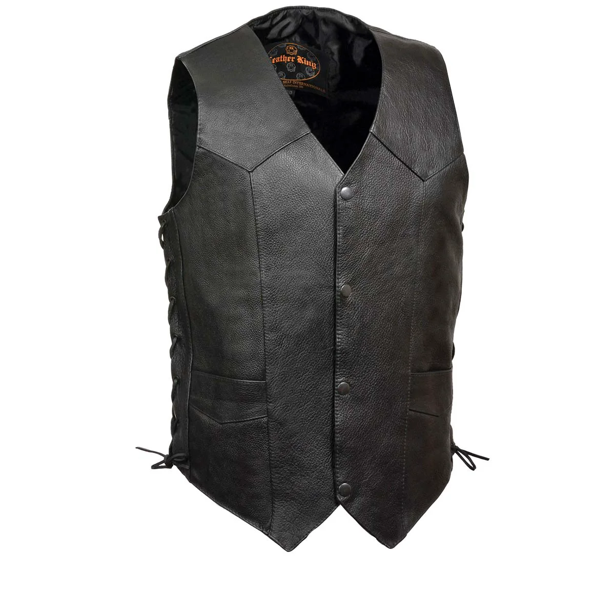 Green Leather King XS1315 Men’s Classic Side Laced Black Leather Vest Solid