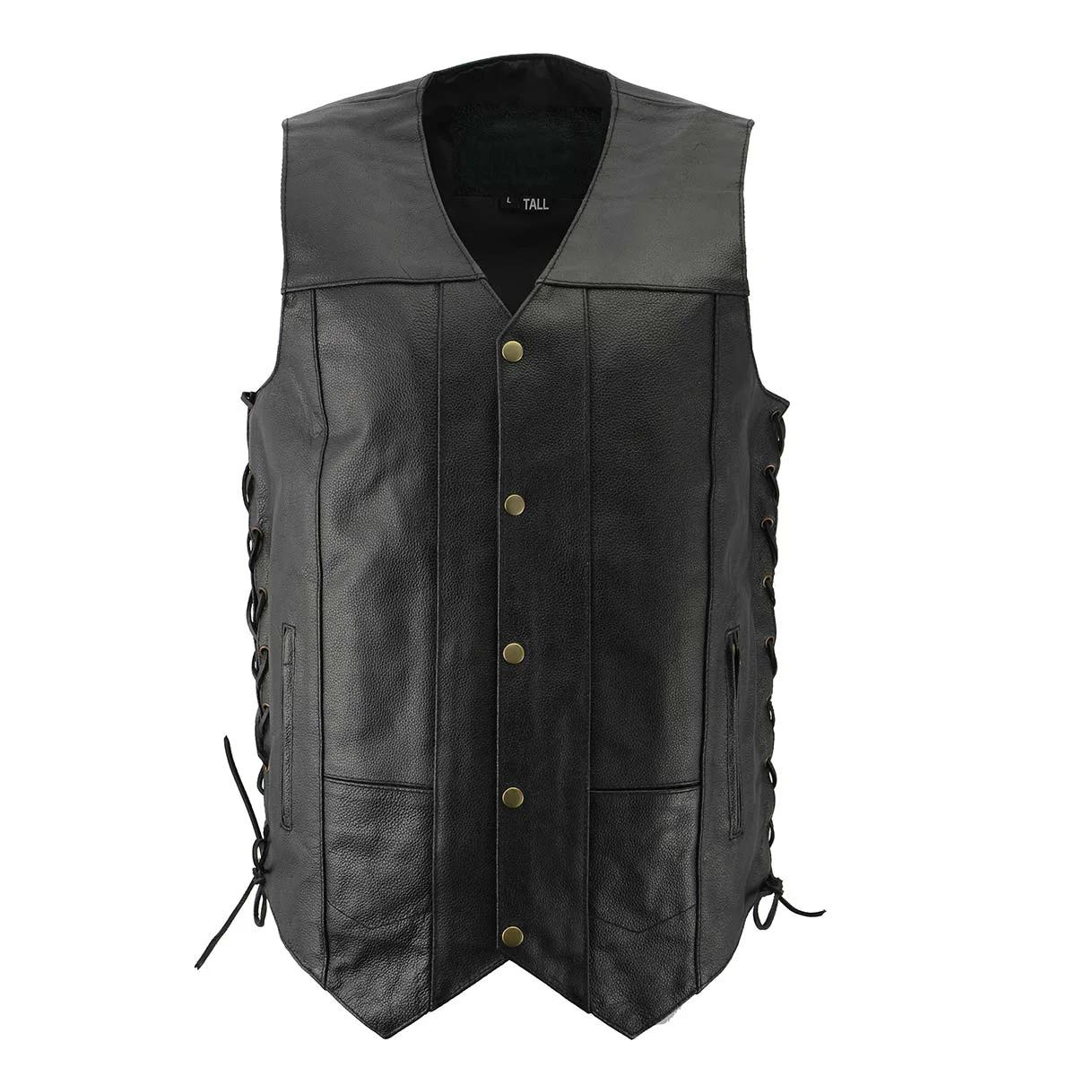 Trendy Men s XS106 10-Pocket Classic Black Side Laced Biker Leather Vest Luxury