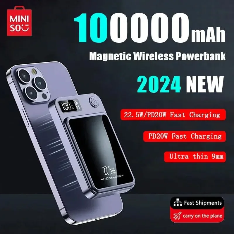Comfortable Portable 100000mAh Wireless Power Bank Type C Mini Fast Charger Stylish