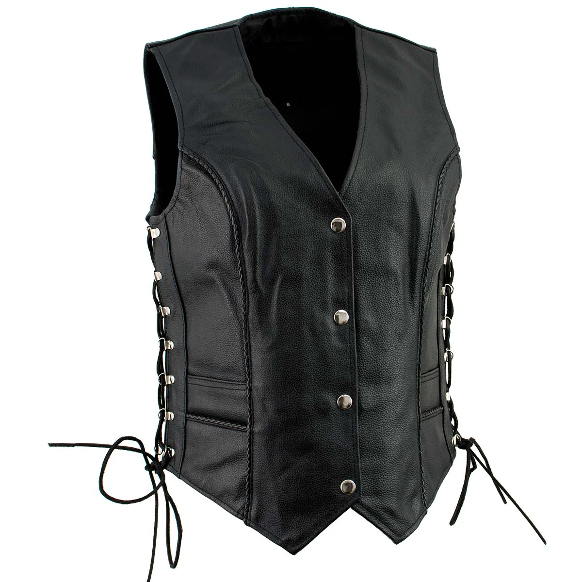 Top-Quality Ladies XS761 Classic Braided Leather Vest with Side Laces Natural