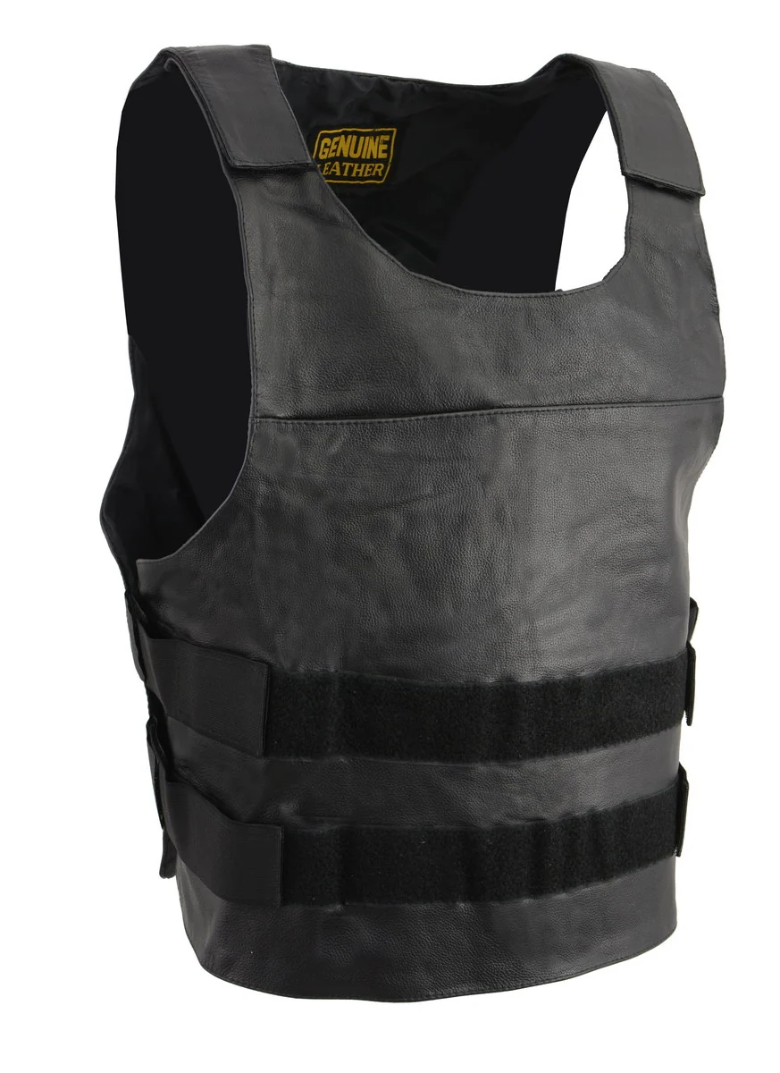 Secure Leather XS1367 Men’s Black Replica Bulletproof Style Tactical Street Leather Vest Consistent