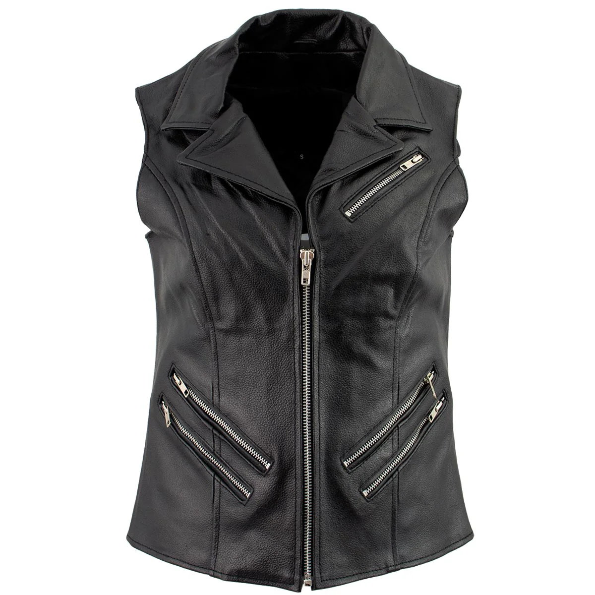 Dependable Ladies XS773 Black Zippered M C Lapel Leather Vest User-Friendly