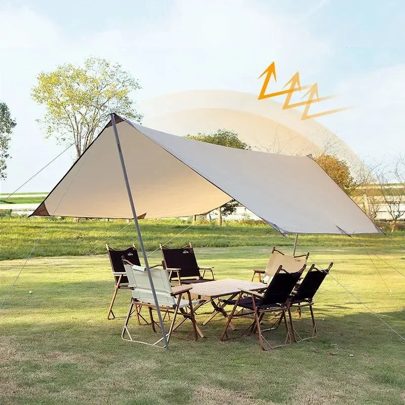 Practical Large Hexagon Camping Canvas Tarp Tent for Beach and Picnic Sun Shade Top-Quality