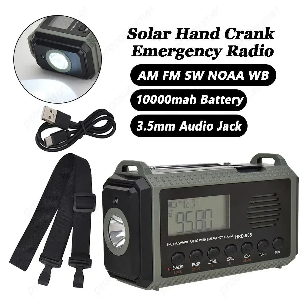 Secure 10000mAh Multifunction Solar Hand Crank Radio – USB Charging FM AM NOAA WB Weather Radio with Emergency Flashlight SOS Alarm and Power Bank Trendy