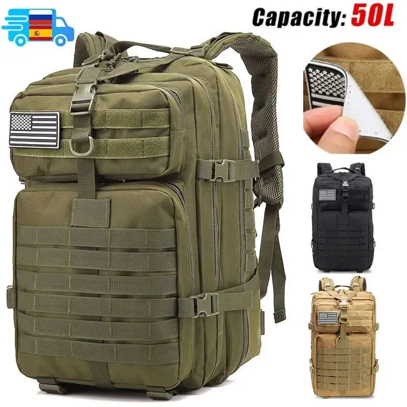 Premium Material Large Capacity Waterproof Tactical Backpack for Men – 50L Outdoor Bug Rucksack for Hiking Camping Hunting Durable
