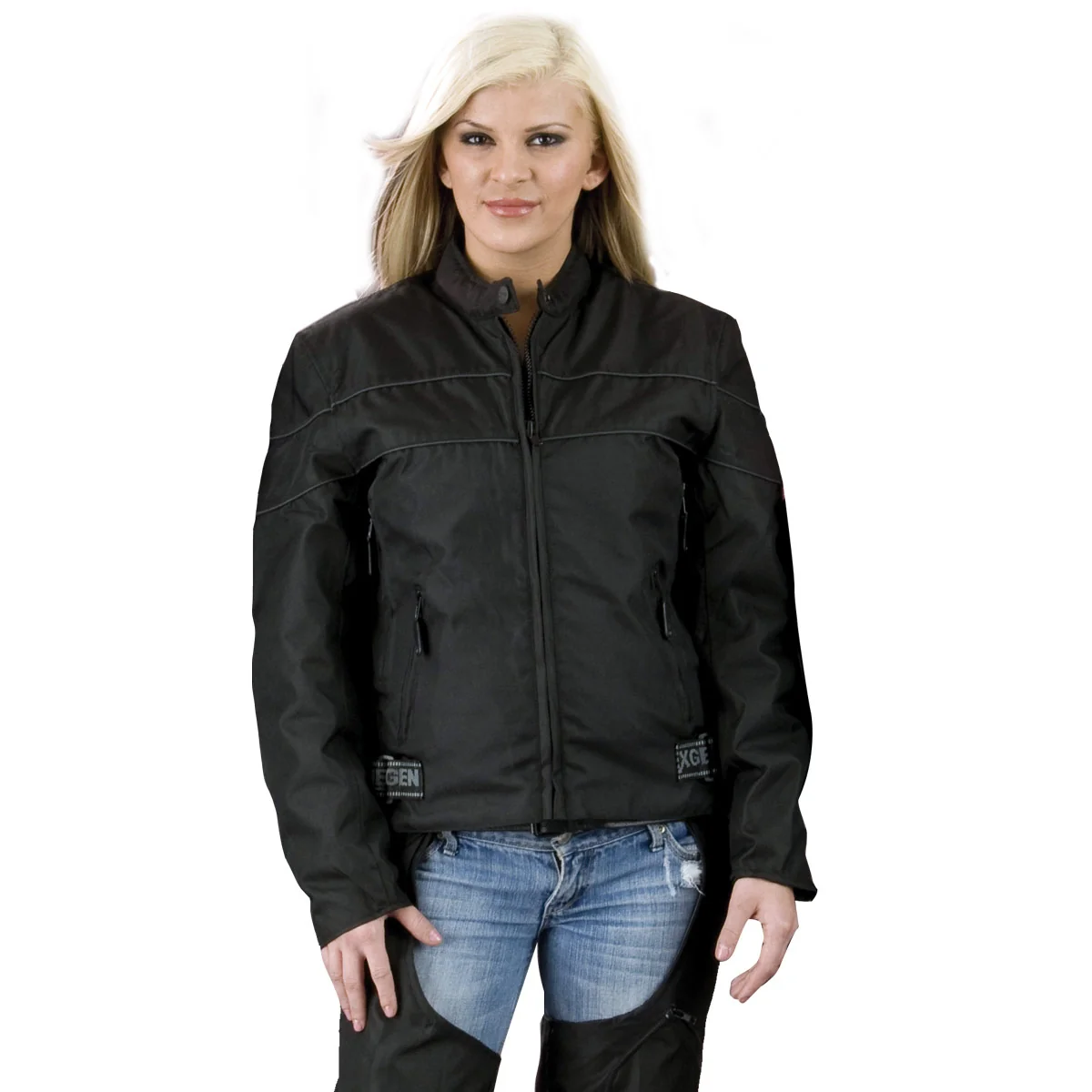 Minimalist NexGen XS2261 Women’s Black Textile Lightweight Jacket with Reflective Piping Consistent
