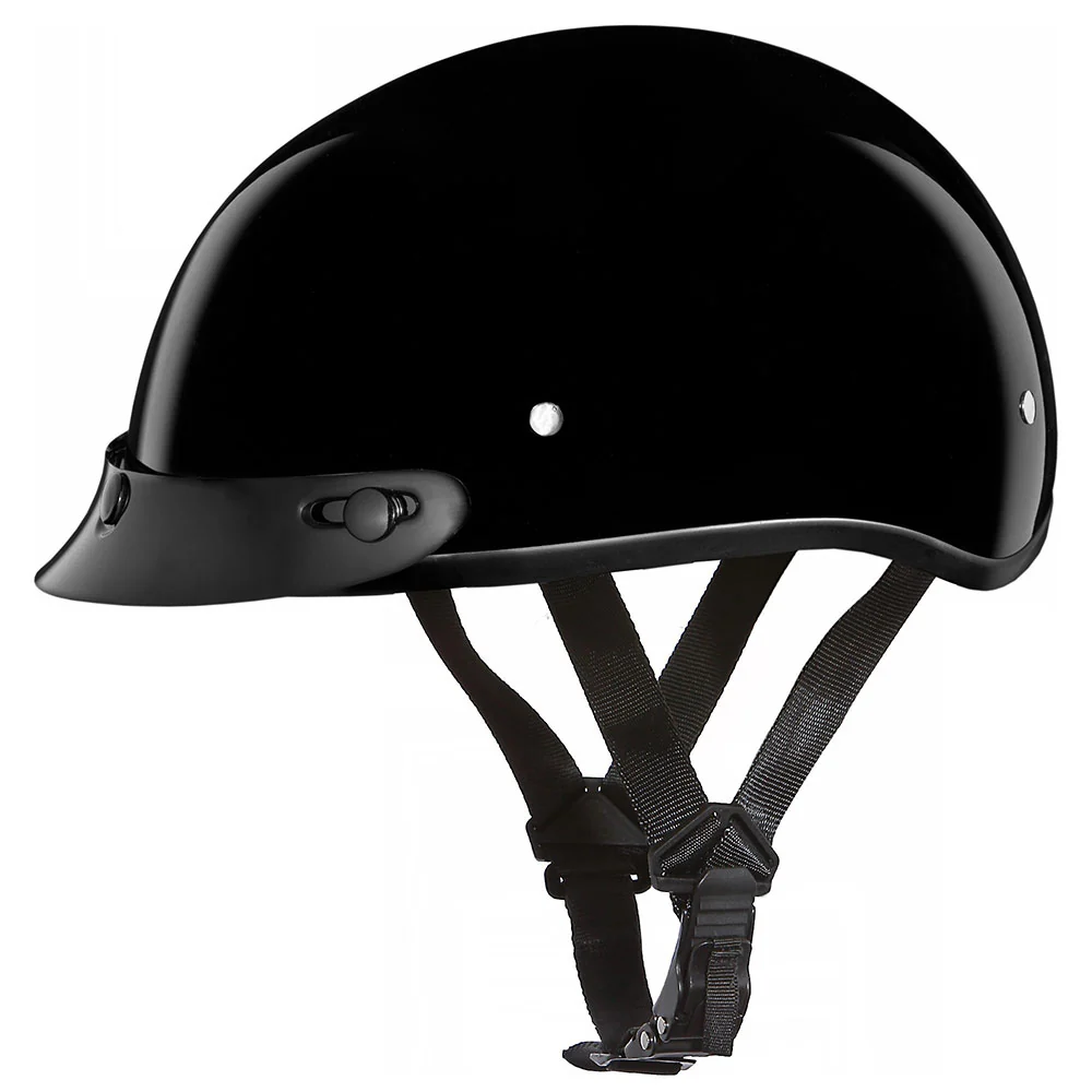 Fine Crafted Close Out Daytona Helmets D1-A Skull Cap’ HI-Gloss Black Half Face Helmet with Visor Detailed