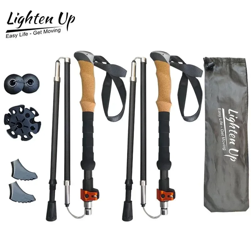 Healthy 2Pcs Lightweight Carbon Fiber Aluminum Alloy Trekking Poles Collapsible Telescopic Walking Sticks for Hiking Climbing First-Class