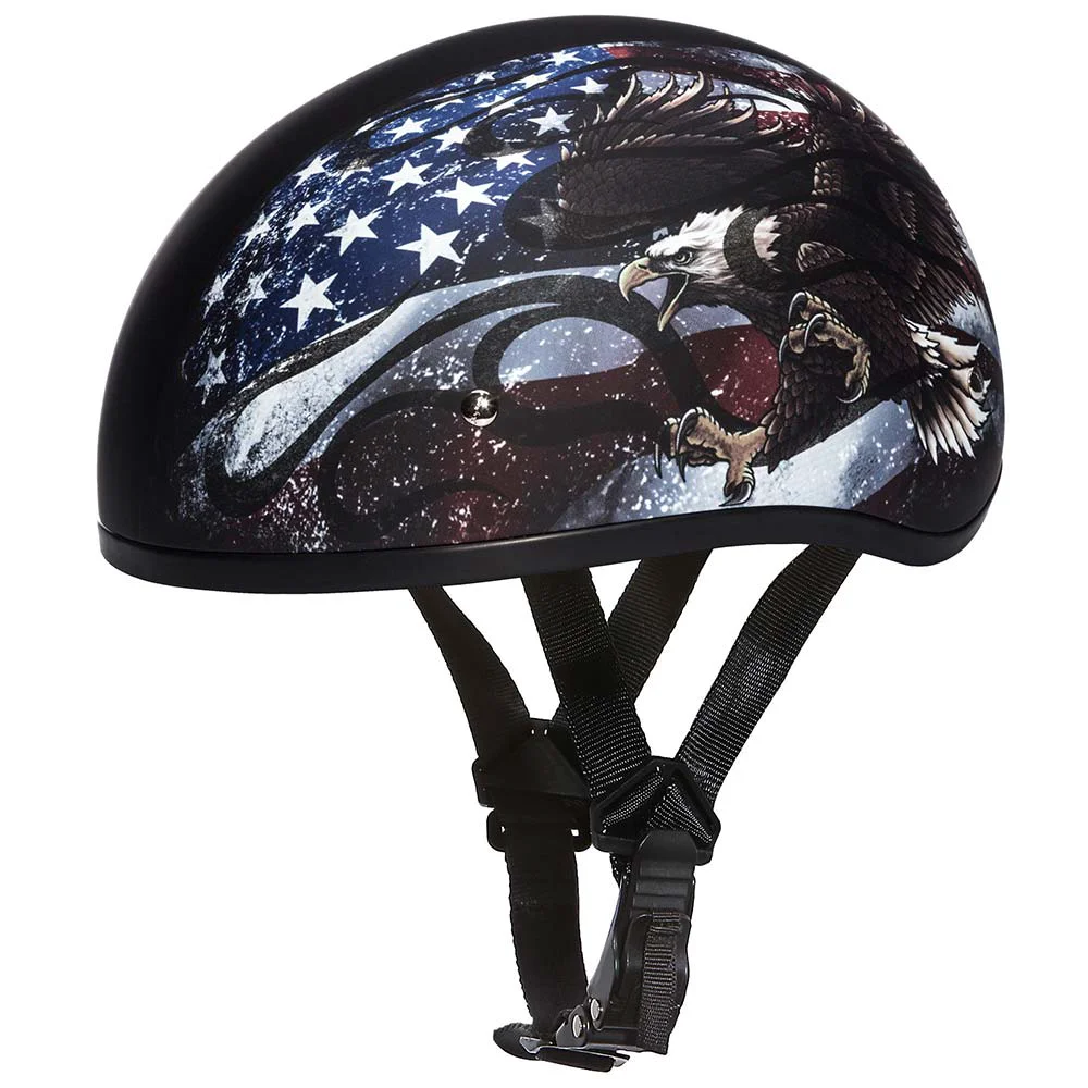 Refined Close Out Daytona Helmets D6-USA Skull Cap with USA Flag and Eagle Half Face Helmet Quality