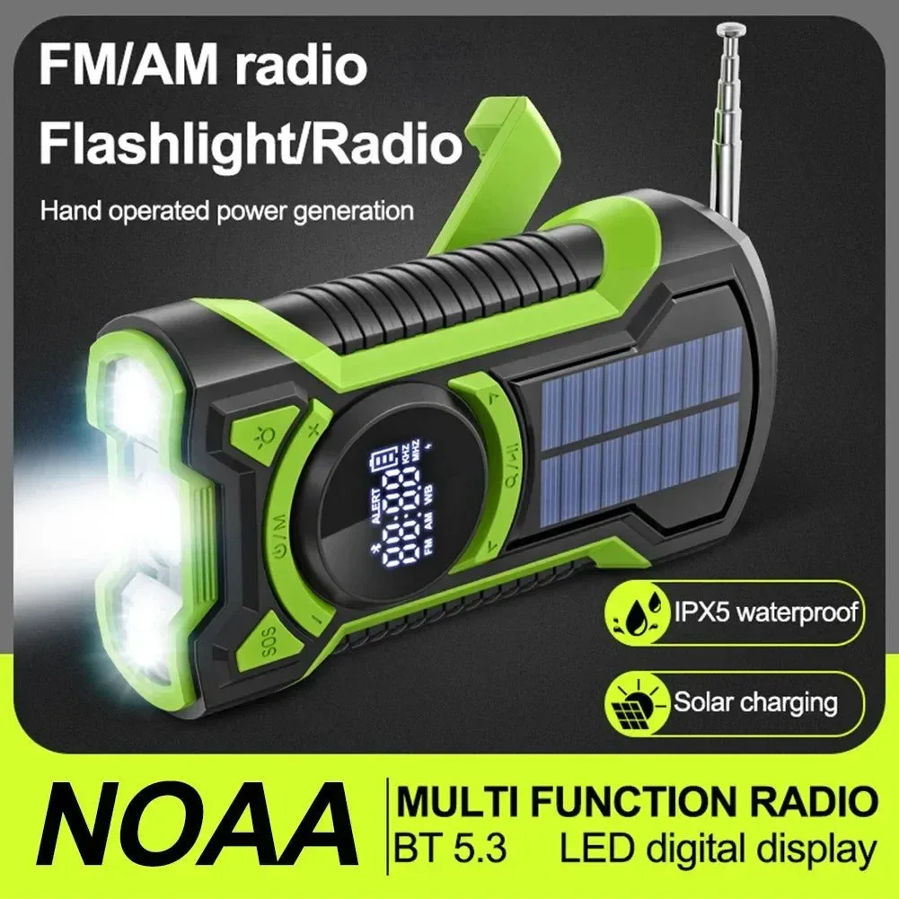 Recyclable 8000mAh Hand Crank Solar Power Radio – Portable AM FM NOAA Weather Radio with LED Flashlight and Bluetooth 5.0 Speaker First-Class