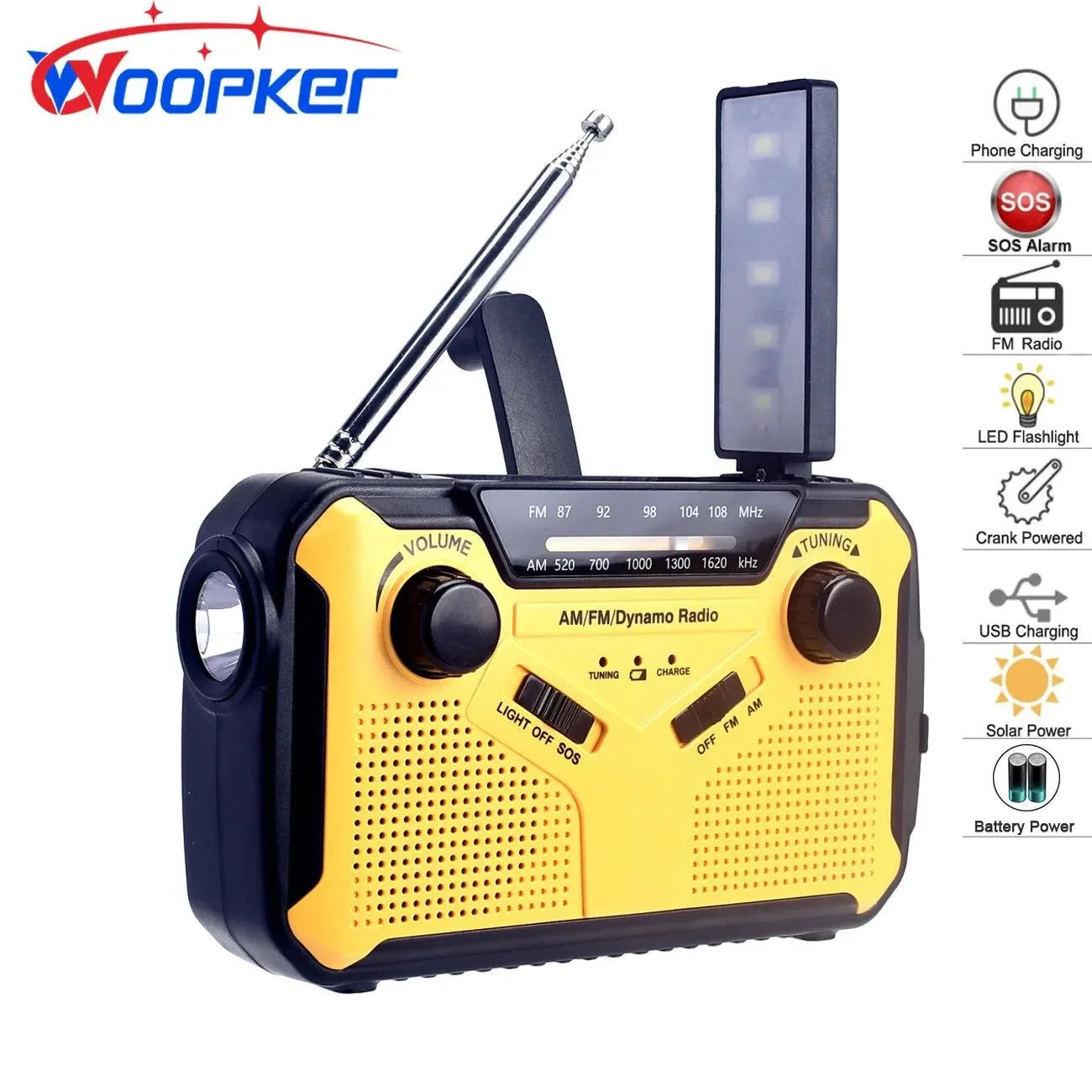 Contemporary Emergency Radio Solar Hand Crank USB Rechargeable Torch AM FM SOS Alarm and Power Bank Flexible
