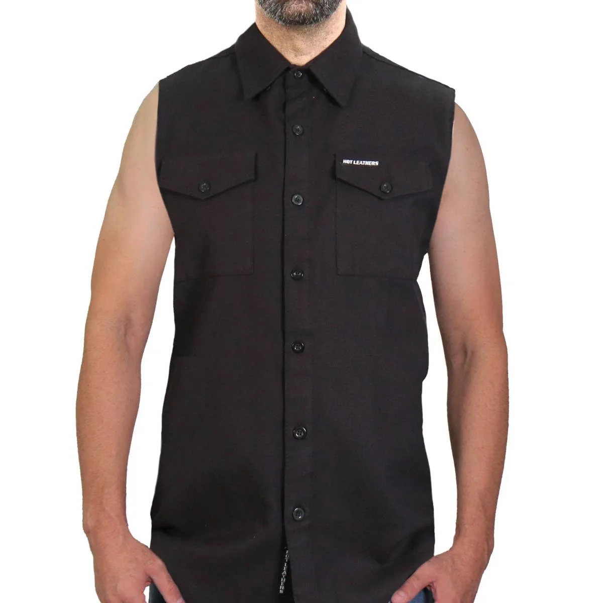 Detailed Hot Leathers FLM5013 Men’s Black Sleeveless Motorcycle Riders Shirt Breathable