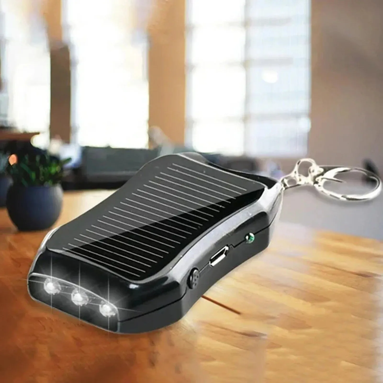Artisan Keychain Mobile Power USB External Solar Charger 950mAh Portable Charger with 3 LED Light for Hiking and Travel Safe