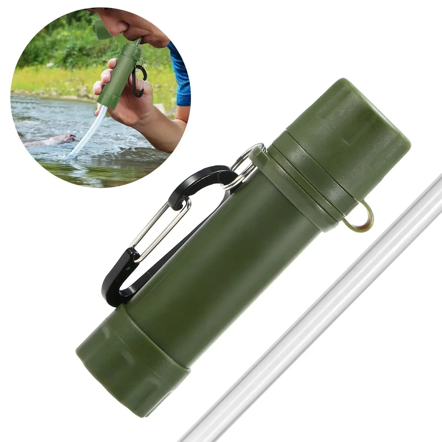 Verified Outdoor Water Filter Straw – Hollow-Fibre 0.01 Micron Purifier with Carabiner Clip for Camping Hiking Emergency Dependable