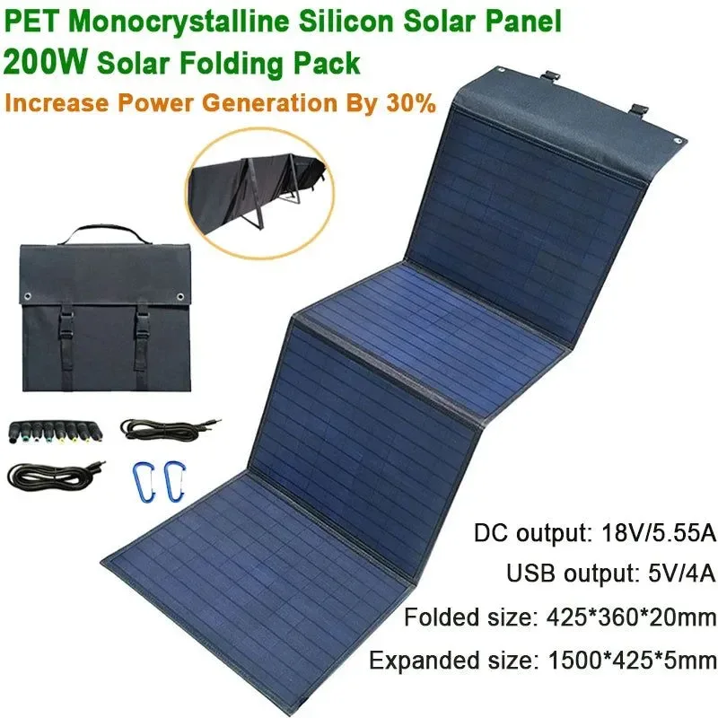 Healthy 200W Solar Panel Folding Bag with Bracket – USB and DC Output Portable Charger for Outdoor Travel and Hiking Contemporary